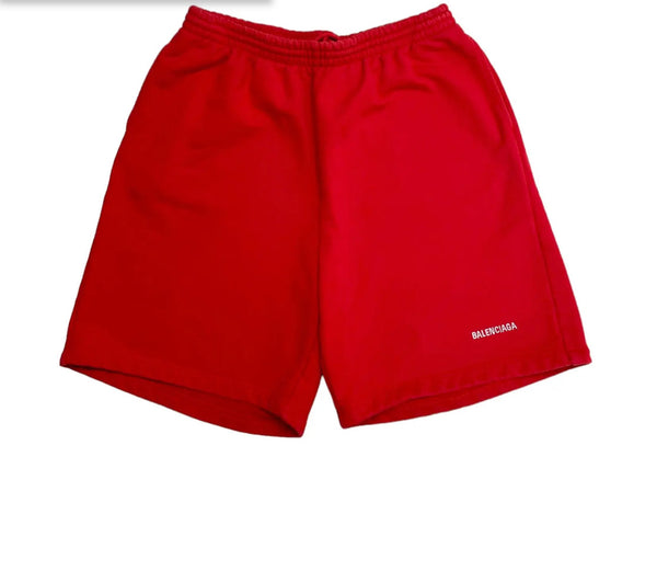 Balenciaga Men’s Red Logo Sweat-shorts